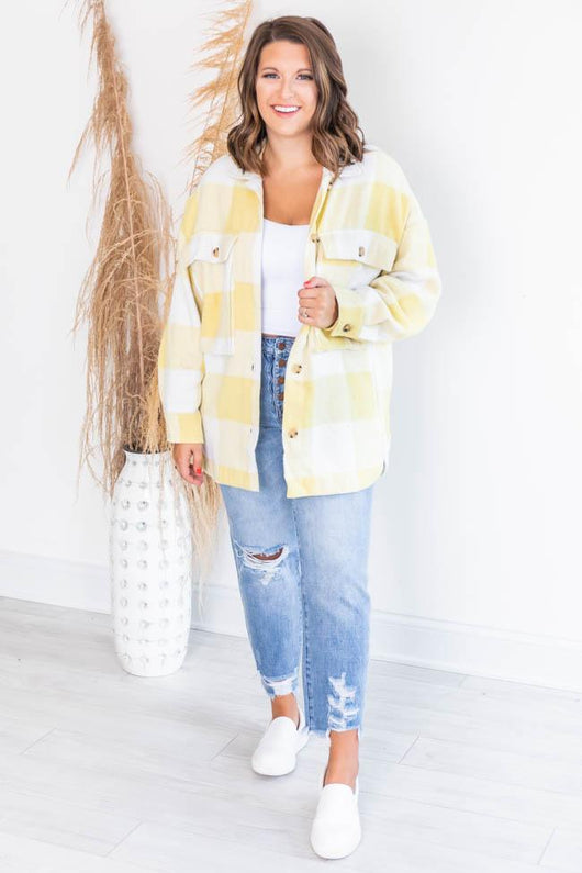 Meet You Outside Yellow Plaid Shacket
