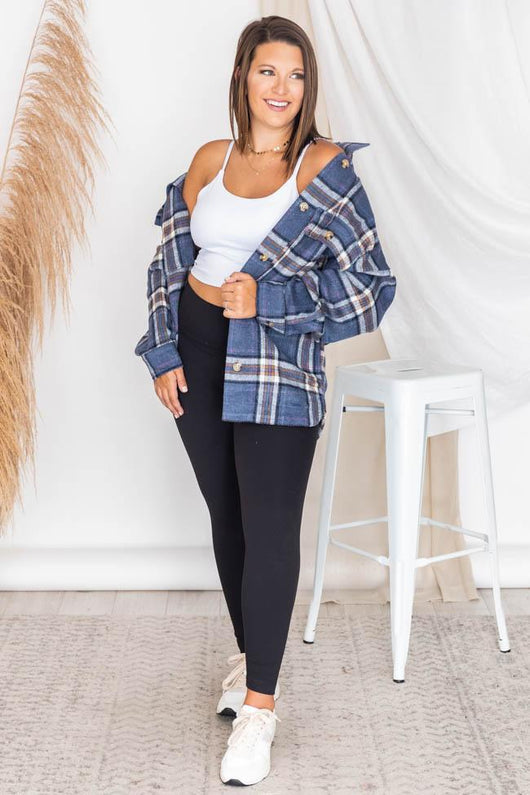 Meet You Outside Navy Plaid Shacket