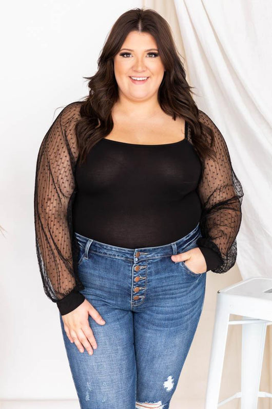 Tried Your Best Black Swiss Dot Bodysuit