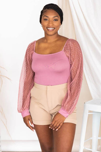 Tried Your Best Mauve Swiss Dot Bodysuit