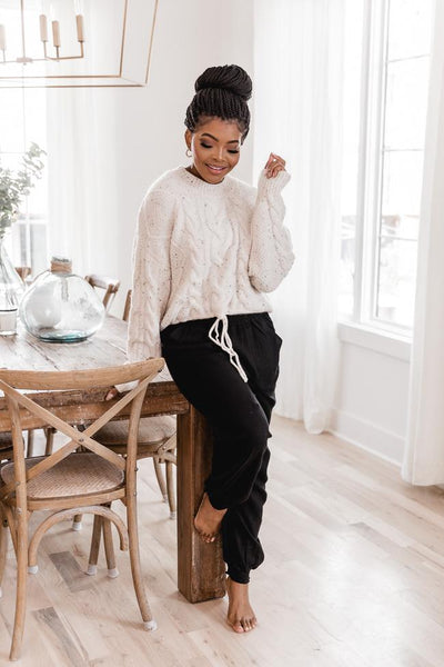 Miss You More White Cable Knit Sweater