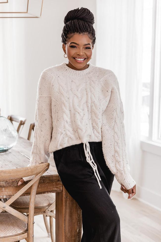 Miss You More White Cable Knit Sweater