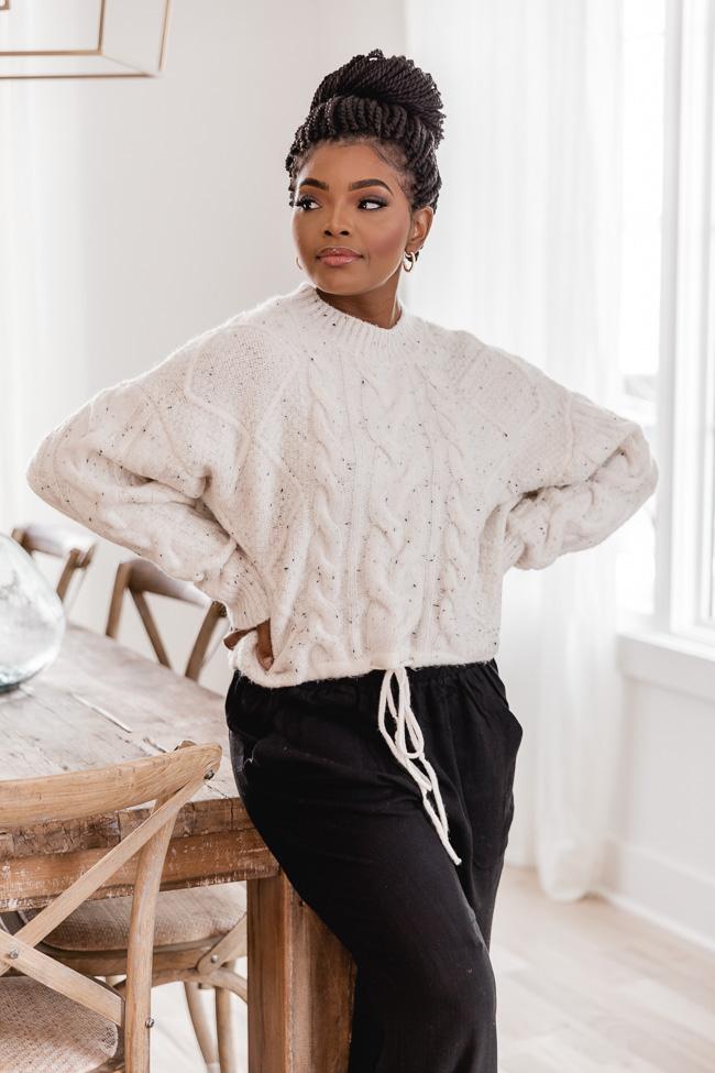 Miss You More White Cable Knit Sweater
