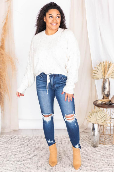 Miss You More White Cable Knit Sweater