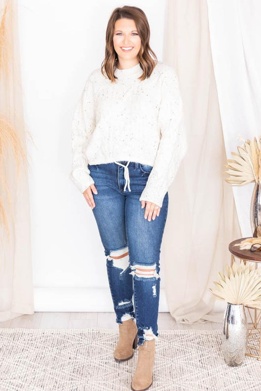 Miss You More White Cable Knit Sweater