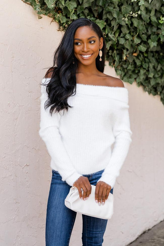 Simple Heartbreak Ivory Off The Shoulder Sweater