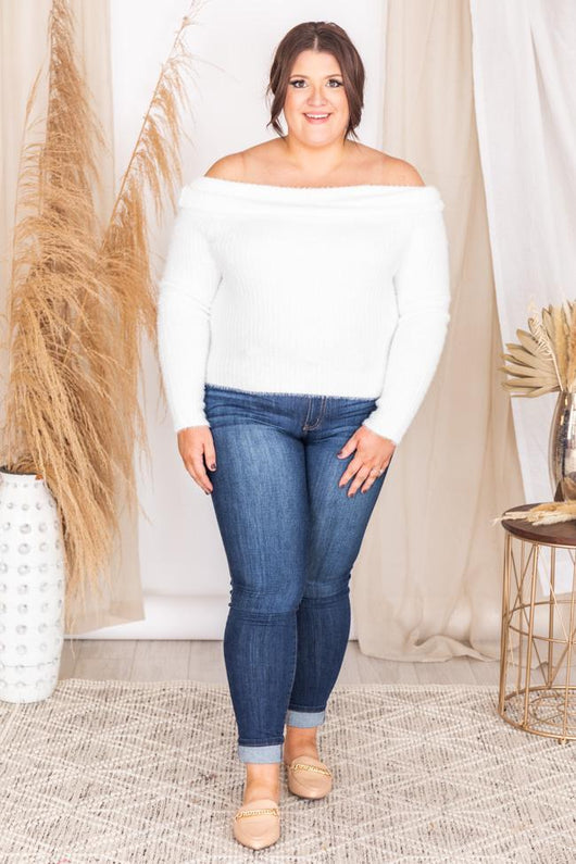 Simple Heartbreak Ivory Off The Shoulder Sweater