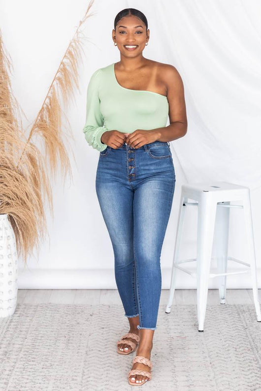 After Hours One Shoulder Mint Bodysuit