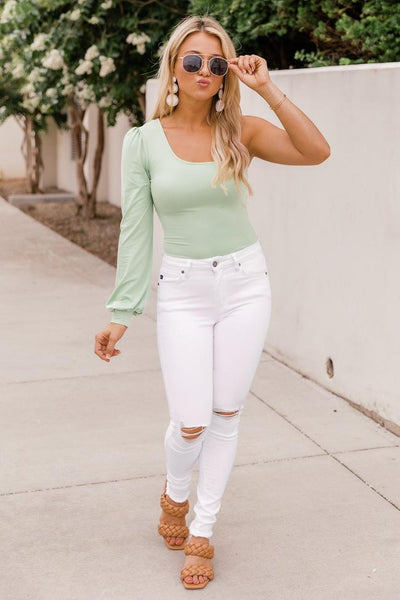 After Hours One Shoulder Mint Bodysuit