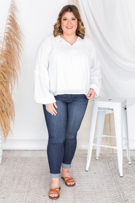 My Only Dedication White Balloon Sleeve Blouse