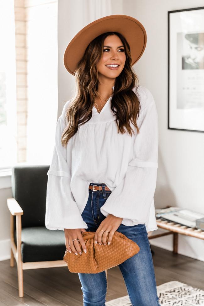 My Only Dedication White Balloon Sleeve Blouse
