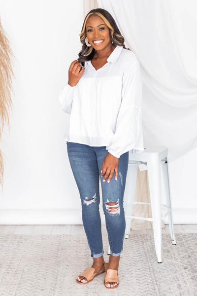 My Only Dedication White Balloon Sleeve Blouse