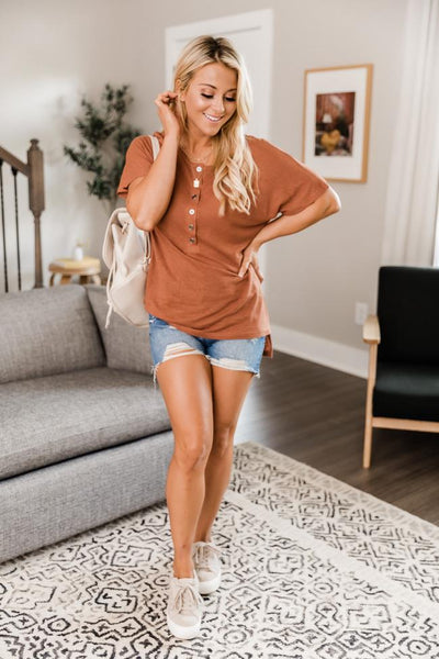 Undoubting Memories Brown Henley Tee