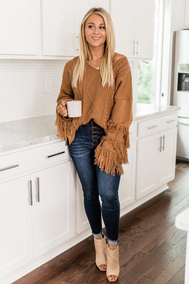 By The Firelight Brown Fringe Sweater