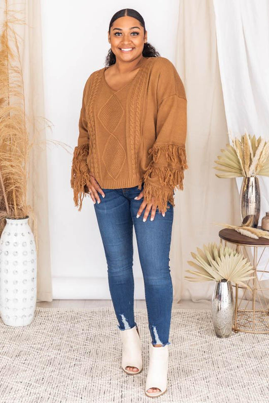 By The Firelight Brown Fringe Sweater