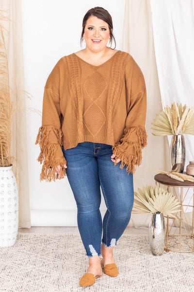 By The Firelight Brown Fringe Sweater