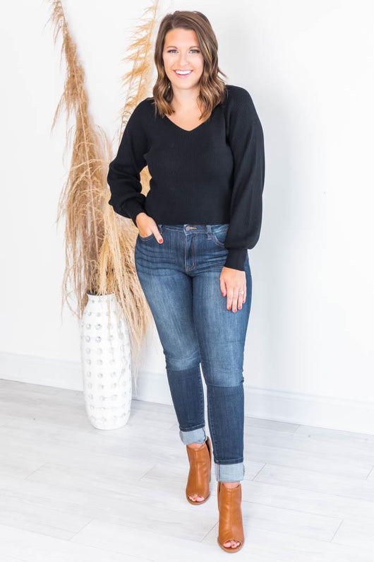 Enchant the World Black Balloon Sleeve Fitted Sweater FINAL SALE