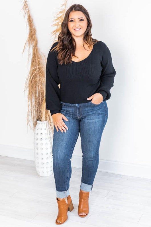 Enchant the World Black Balloon Sleeve Fitted Sweater FINAL SALE