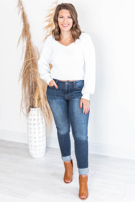 Enchant the World White Balloon Sleeve Fitted Sweater FINAL SALE