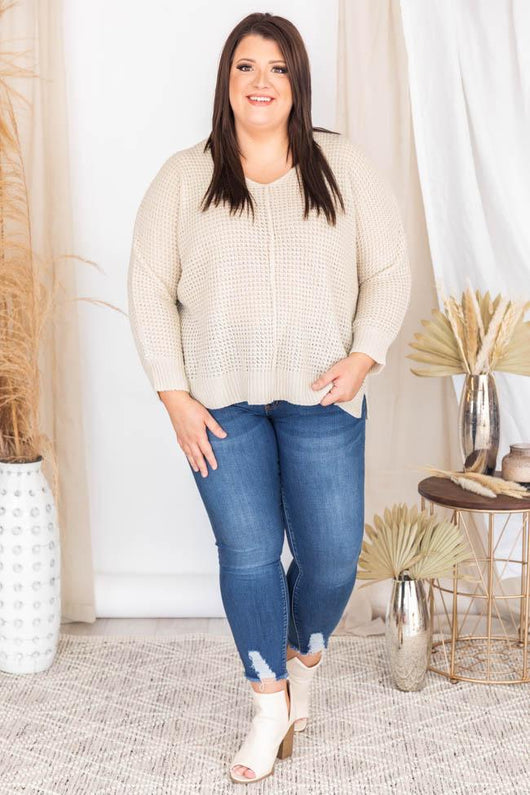 Only Destiny Taupe Waffle V-Neck Sweater