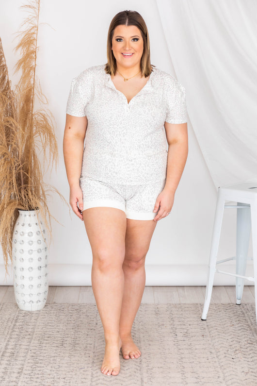 Restless Nights Henley Leopard Print Pajama Top