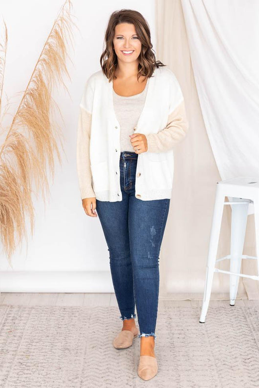 Leave The Past Cream/Beige Colorblock Lightweight Cardigan
