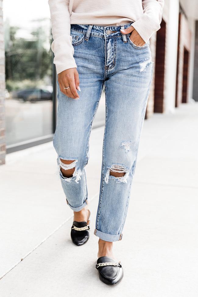 Libby Distressed Boyfriend Medium Wash Jeans