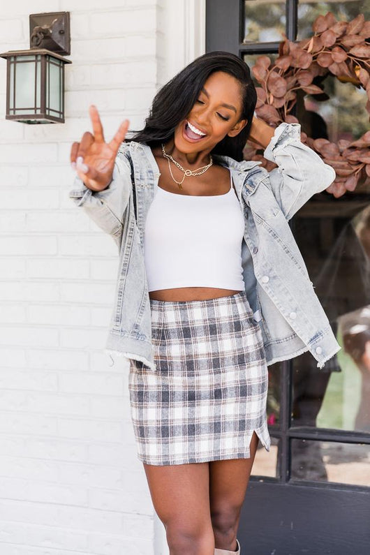 Picture Our Future White/Tan Plaid Skirt