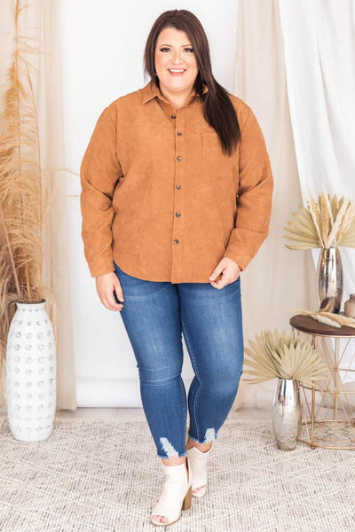 Heartfelt Story Camel Button Up Corduroy Shacket