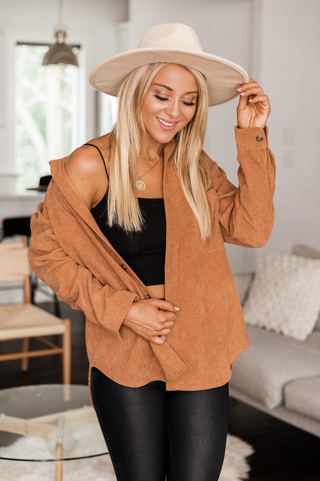 Heartfelt Story Camel Button Up Corduroy Shacket