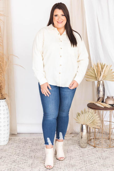 Heartfelt Story Cream Button Up Corduroy Shacket