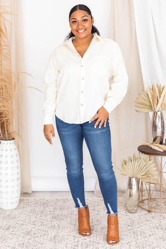 Heartfelt Story Cream Button Up Corduroy Shacket