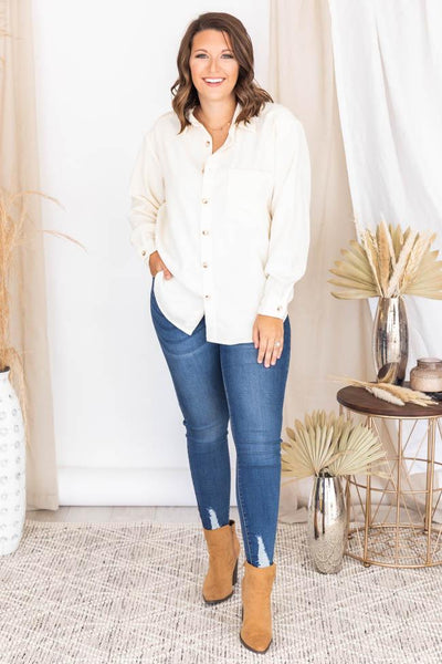 Heartfelt Story Cream Button Up Corduroy Shacket