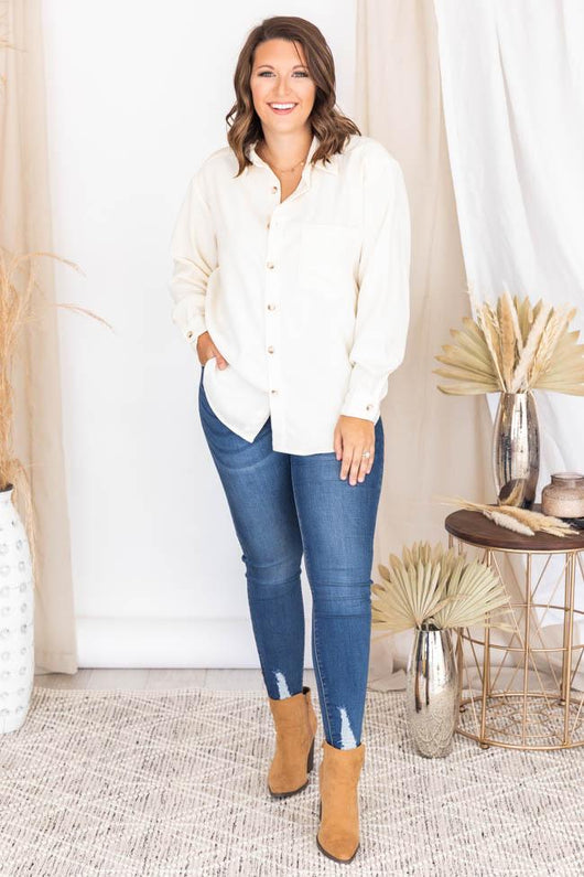 Heartfelt Story Cream Button Up Corduroy Shacket