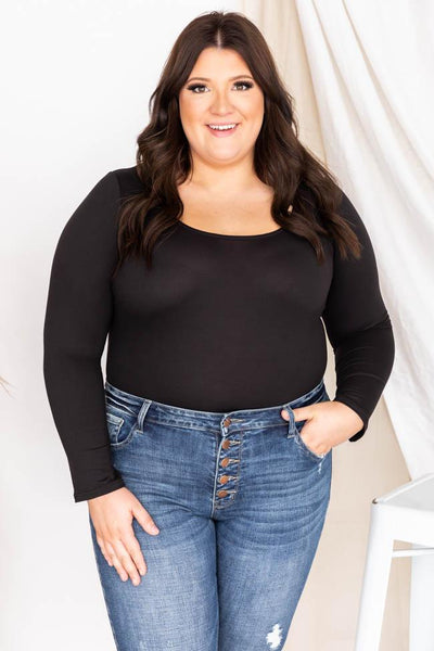 Simple Deal Black Long Sleeve Bodysuit