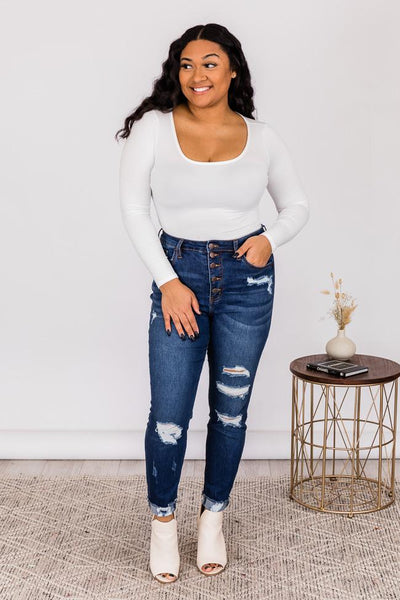 Simple Deal White Long Sleeve Bodysuit