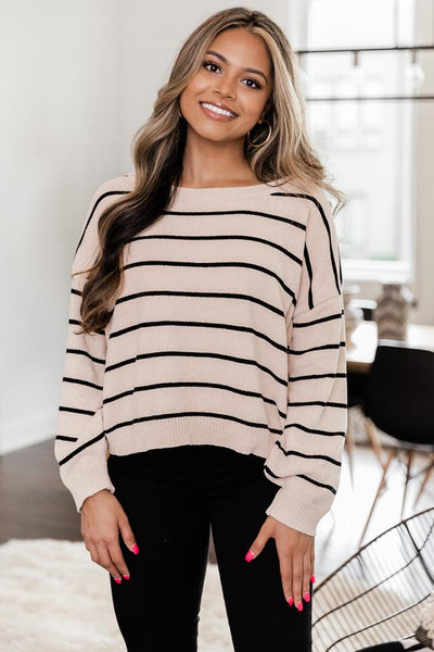 Mindful Thinking Beige Chenille Striped Sweater