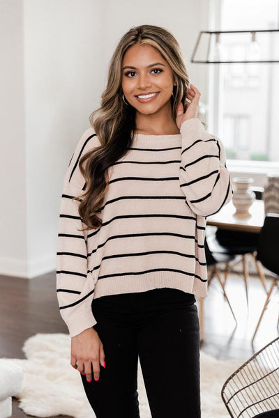 Mindful Thinking Beige Chenille Striped Sweater