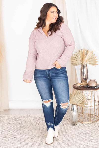 Overthinking It Mauve Henley Hoodie