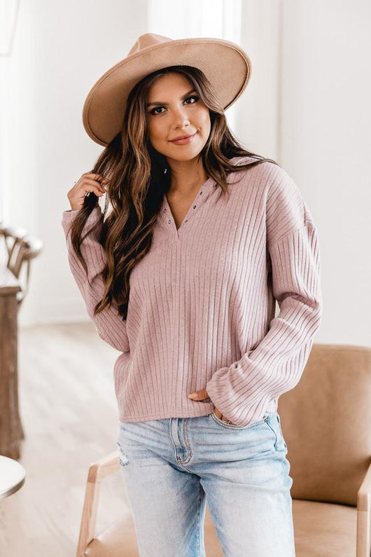 Overthinking It Mauve Henley Hoodie
