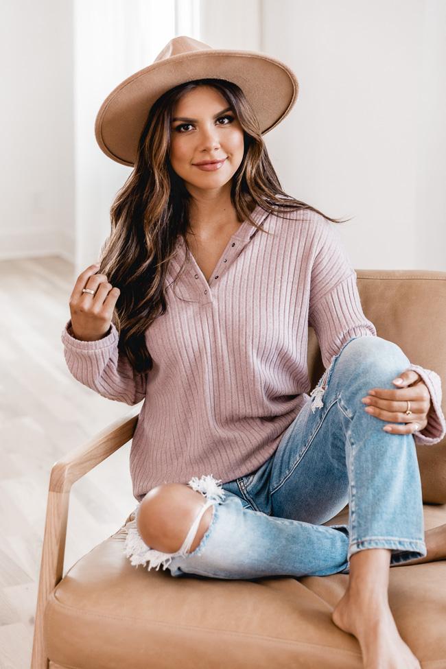 Overthinking It Mauve Henley Hoodie