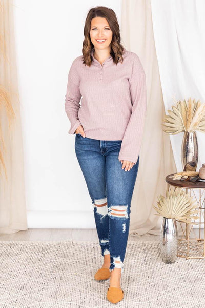 Overthinking It Mauve Henley Hoodie