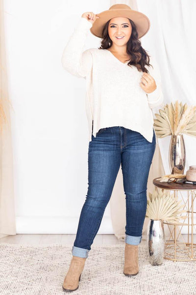 Can You Imagine Ivory V-Neck Textured Sweater