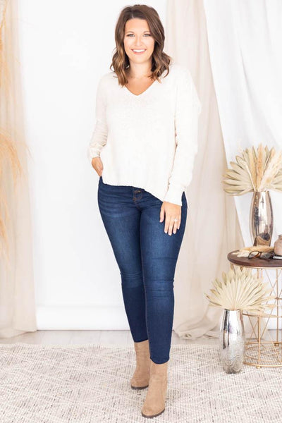 Can You Imagine Ivory V-Neck Textured Sweater