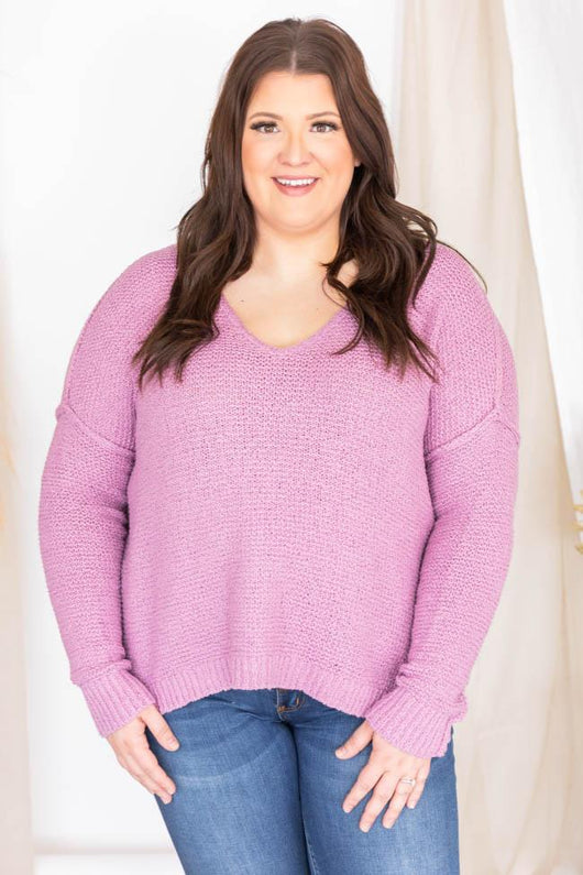Can You Imagine Purple V-Neck Textured Sweater
