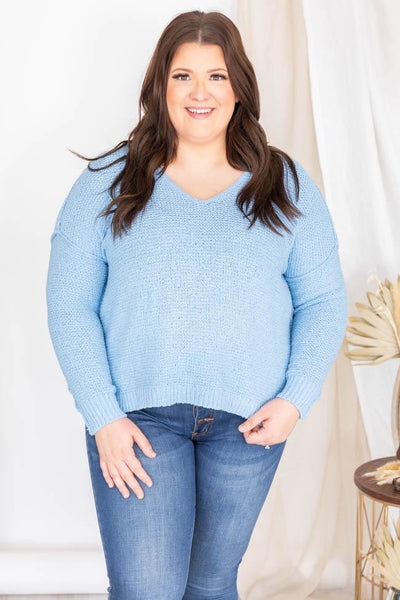 Can You Imagine Blue V-Neck Textured Sweater