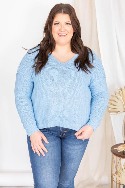Can You Imagine Blue V-Neck Textured Sweater