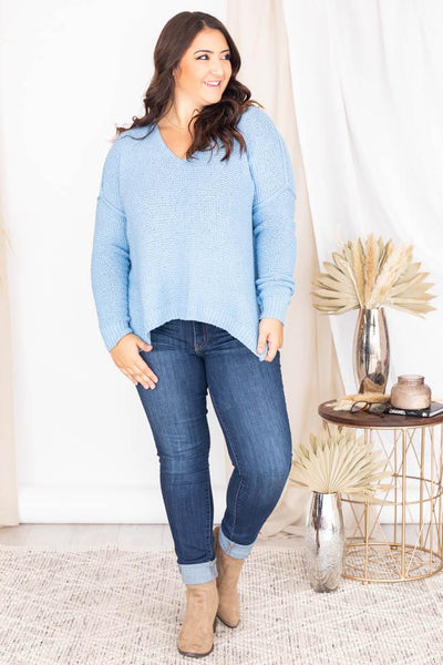 Can You Imagine Blue V-Neck Textured Sweater