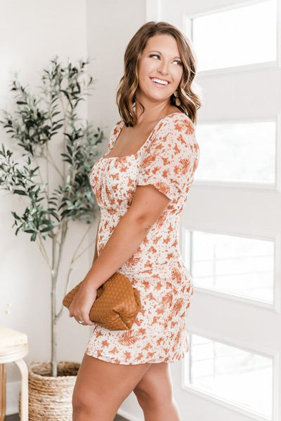 Wild Flower Love Floral Ruched Cream Dress