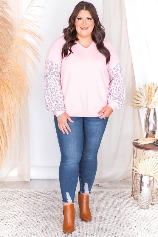 Recommend To You Balloon Sleeve Pink Leopard Print Sweater